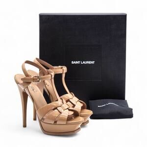 Saint Laurent Tribute Platform Leather Sandals Pumps Tan Brown – NWB $1100